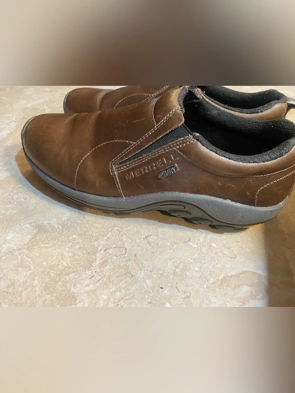 Merrell Brown Leather Slip-On Loafers with Elastic Side Panels